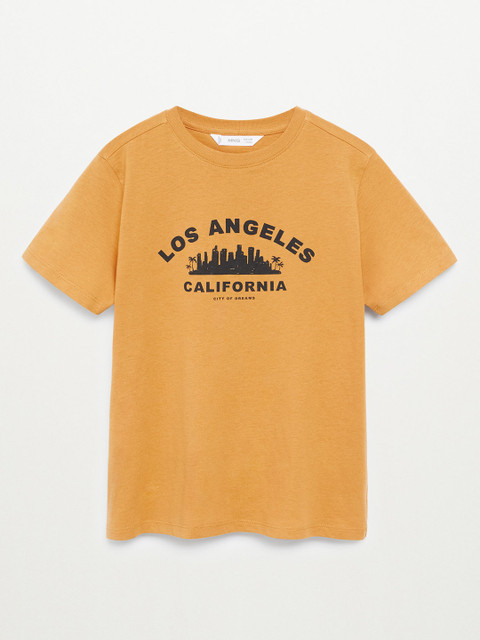 

Mango Kids Boys Mustard Yellow Los Angeles Organic Cotton Round Neck Sustainable T-shirt