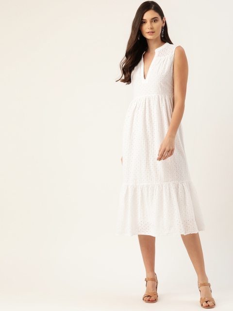 

MANGO Women White Self Design A-Line Dress