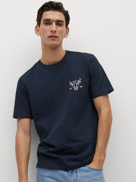 

MANGO MAN Navy Blue Solid Round Neck Organic Cotton Sustainable T-shirt