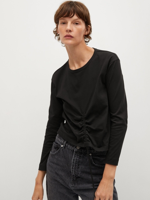 

MANGO Women Black Solid Pure Cotton Sustainable Organic Cotton T-shirt with Drawstring