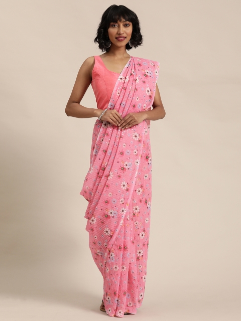 

Mitera Pink Floral Printed Sequinned Saree