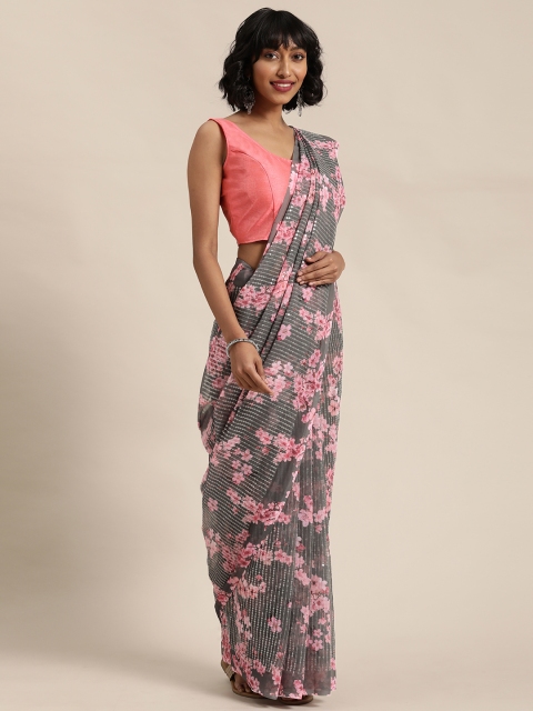 

Mitera Grey & Pink Embellished Saree