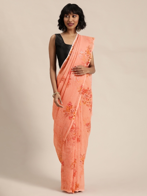 

Mitera Peach-Coloured Sequinned Poly Georgette Saree