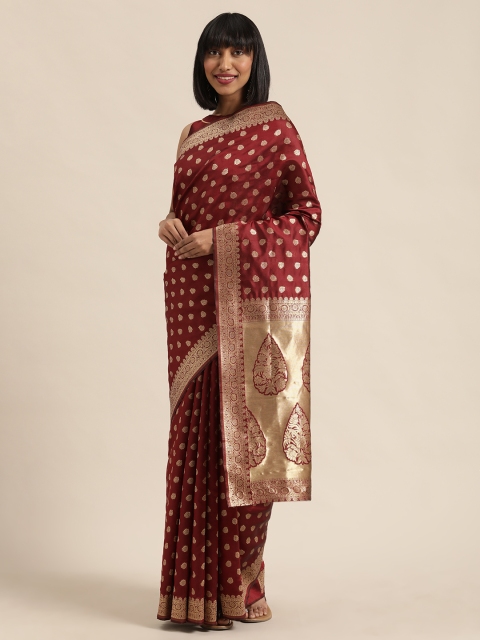 

SHAVYA Maroon & Gold-Toned Pure Silk Woven Design Saree