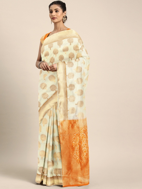 

KALINI Off-White & Gold-Toned Pure Silk Woven Design Kasavu Saree