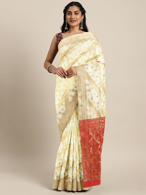 

KALINI White & Gold-Toned Pure Silk Onam Kasavu Saree