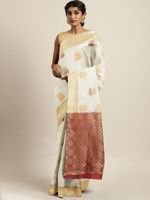

KALINI White & Golden Pure Silk Woven Design Kasavu Saree