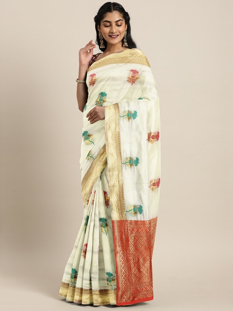 

KALINI White Pure Silk Woven Design Kasavu Saree
