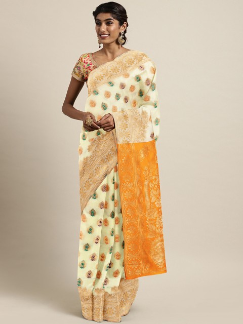 

KALINI Cream-Coloured & Gold-Toned Pure Silk Woven Design Kasavu Saree