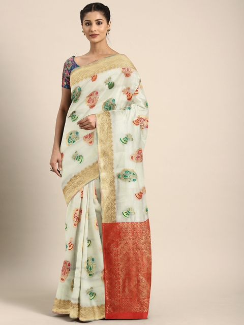 

KALINI White Pure Silk Woven Design Kasavu Saree