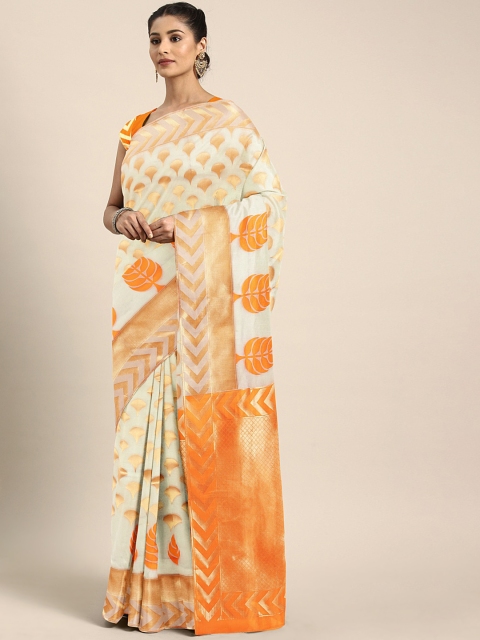 

KALINI Off-White & Gold-Toned Pure Silk Woven Design Kasavu Saree