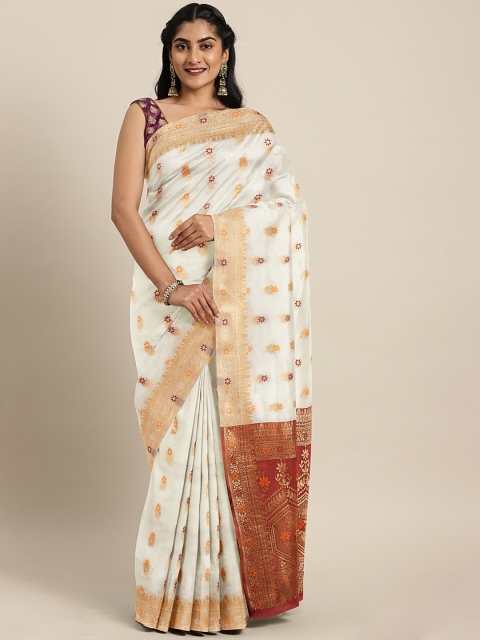 

KALINI White & Maroon Pure Silk Woven Design Kasavu Saree