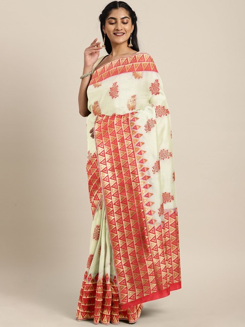 

KALINI White & Red Pure Silk Woven Design Kasavu Saree