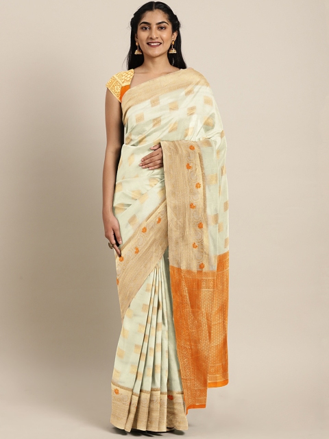 

KALINI Off-White & Gold-Toned Pure Silk Woven Design Kasavu Saree
