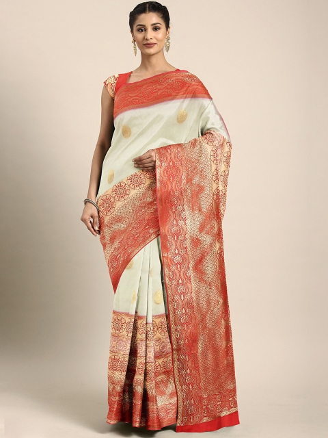 

KALINI White & Golden Pure Silk Woven Design Kasavu Saree