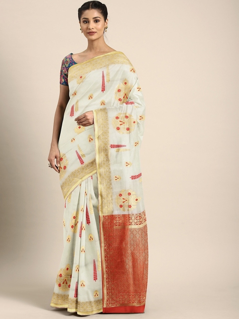 

KALINI White Pure Silk Woven Design Kasavu Saree