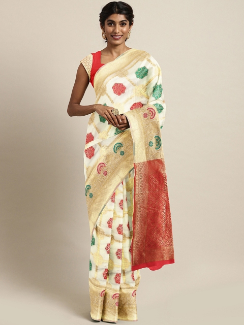 

KALINI White & Red Pure Silk Woven Design Kasavu Saree