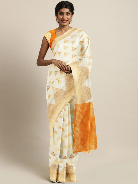 

KALINI White & Golden Pure Silk Woven Design Kasavu Saree