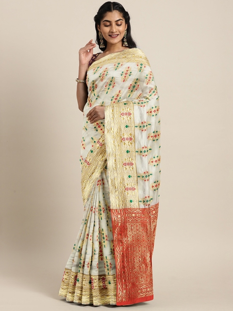 

KALINI White Pure Silk Woven Design Onam Kasavu Saree