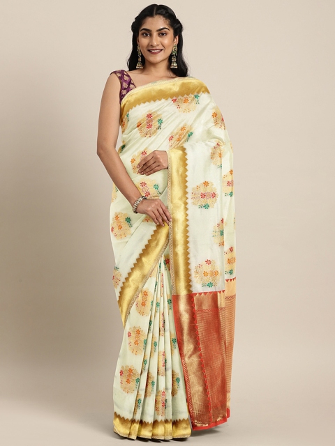 

KALINI White Pure Silk Woven Design Onam Kasavu Saree