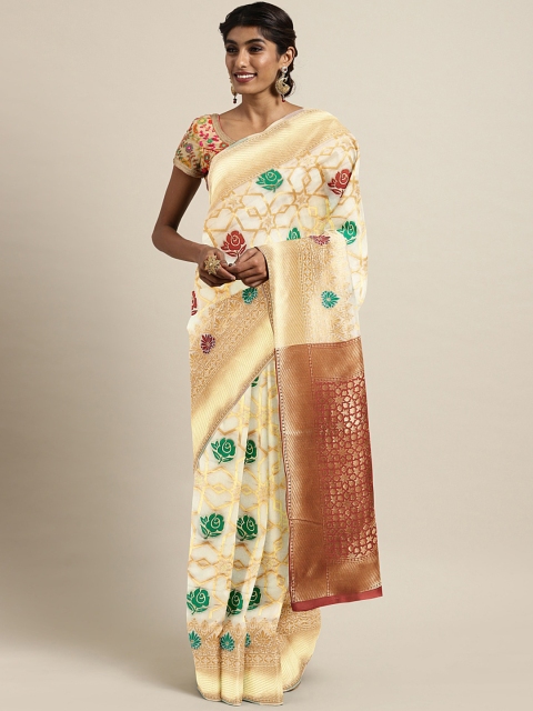 

KALINI Maroon Pure Silk Woven Design Kasavu Saree, White