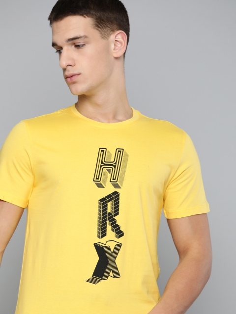 

HRX By Hrithik Roshan Men Jet Black Solid Bio-Wash Lifestyle Tshirt, Yellow