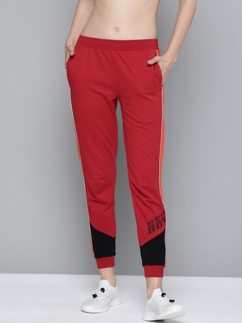 

HRX By Hrithik Roshan Women Barbados Cherry Colourblock Slim Fit Bio-Wash Lifestyle Joggers, Maroon