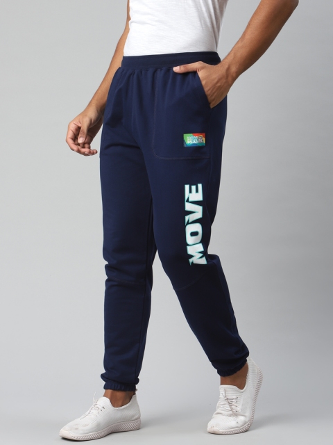 

HRX By Hrithik Roshan Men Medieval Blue Typographic Slim Fit Bio-Wash Lifestyle Joggers, Navy blue