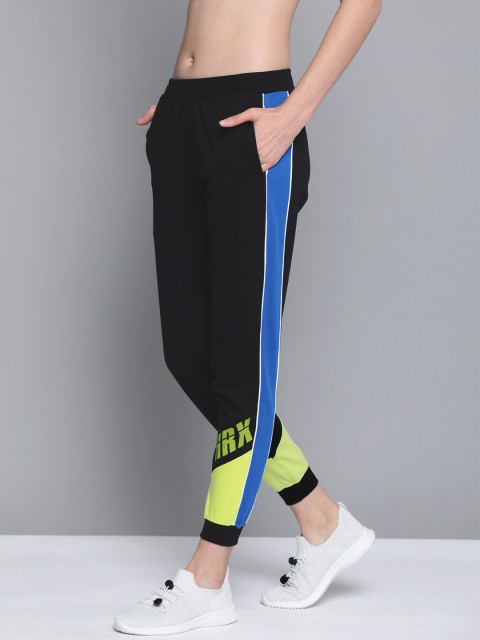 

HRX By Hrithik Roshan Women Jet Black Colourblock Slim Fit Bio-Wash Lifestyle Joggers