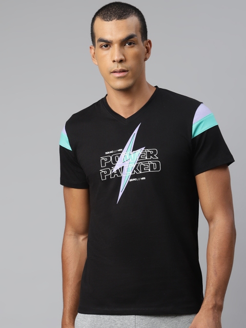 

HRX By Hrithik Roshan Men Jet Black,Strong Blue Typographic Bio-Wash Lifestyle T-shirt