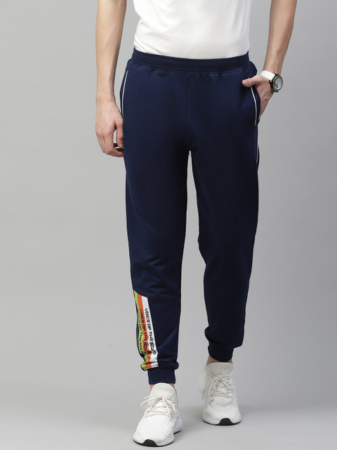 

HRX By Hrithik Roshan Men Medieval Blue Typographic Regular Fit Bio-Wash Lifestyle Joggers, Navy blue