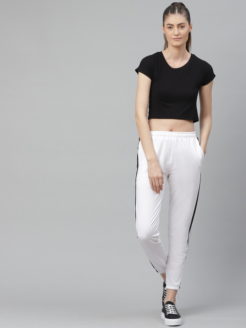 

HRX By Hrithik Roshan Women White & Black Typographic Slim Fit Bio-Wash Lifestyle Joggers