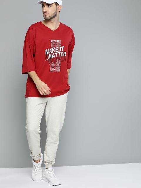 

HRX By Hrithik Roshan Men Wet Weather Typographic Bio-Wash Lifestyle Tshirt, Red