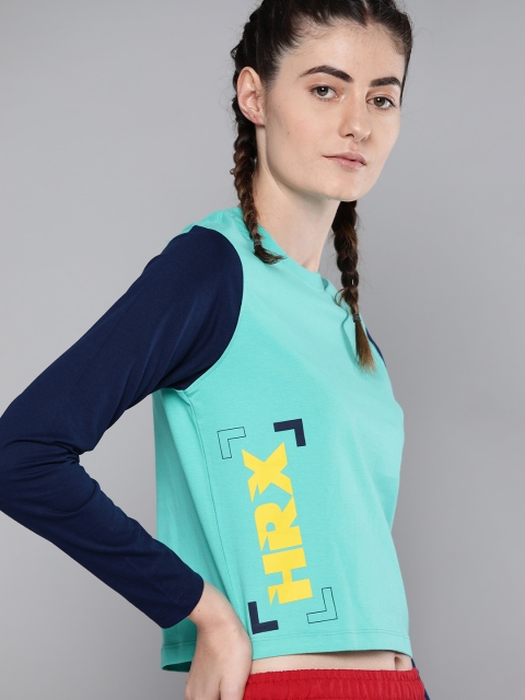

HRX By Hrithik Roshan Women Pool Green Colourblock Bio-Wash Lifestyle Tshirt