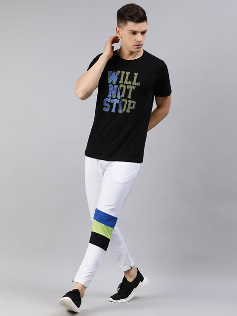 

HRX By Hrithik Roshan Men White Colourblock Slim BioWash Gold Finish Lifestyle Track Pants