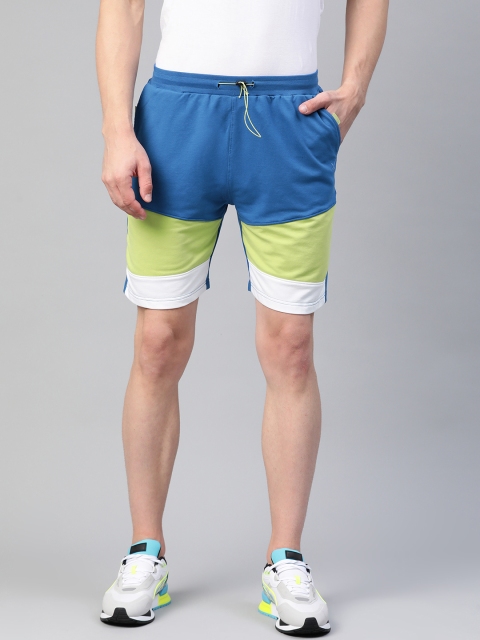 

HRX By Hrithik Roshan Men Strong Blue Colourblock Bio-Wash Gold Finish Lifestyle Shorts