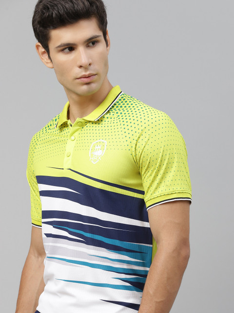 

HRX By Hrithik Roshan Men White & Shulphur Spring Printed Anti-Static Cricket Tshirt, Green