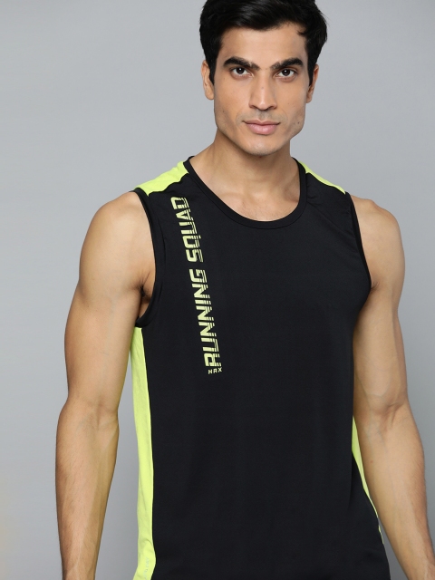 

HRX by Hrithik Roshan Men Jet Black Typographic Rapid-Dry Antimicrobial Running T-shirt