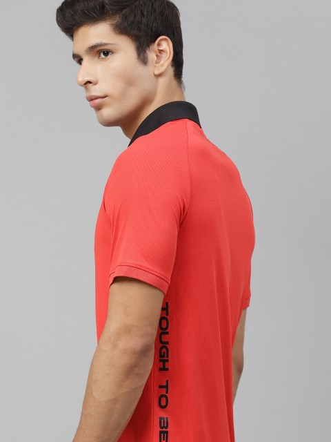 

HRX by Hrithik Roshan Men Red Solid Rapid-Dry Antimicrobial Anti-Static Cricket T-shirt, Coral