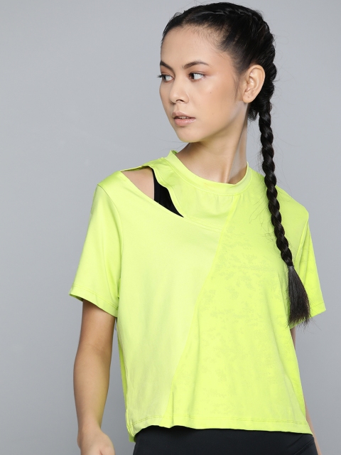 

HRX By Hrithik Roshan Women Love Bird Solid Rapid-Dry Anti-Static Running T-shirt, Fluorescent green