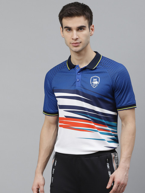 

HRX by Hrithik Roshan Men White & Blue Printed Rapid-Dry Antimicrobial Cricket T-shirt