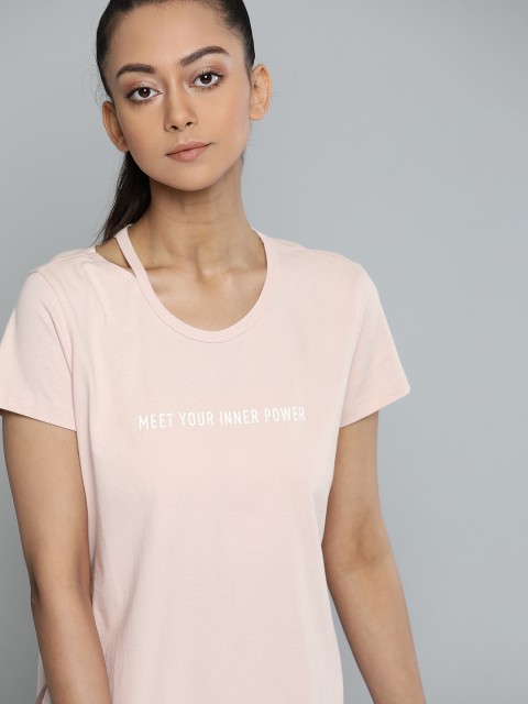 

HRX By Hrithik Roshan Women Peach-Coloured Print Organic Cotton Antimicrobial Yoga T-shirt