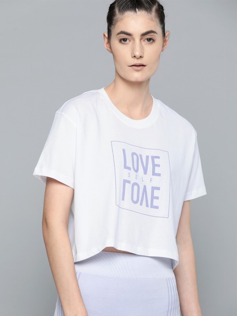 

HRX By Hrithik Roshan Women Bright White Typographic Organic Cotton Antimicrobial Yoga Tshirt
