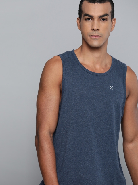 

HRX By Hrithik Roshan Men Navy Melange Solid Melange Bio-Wash Yoga Tshirt, Navy blue