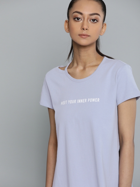 

HRX By Hrithik Roshan Women Lavender Typographic Organic Cotton Antimicrobial Yoga Tshirt