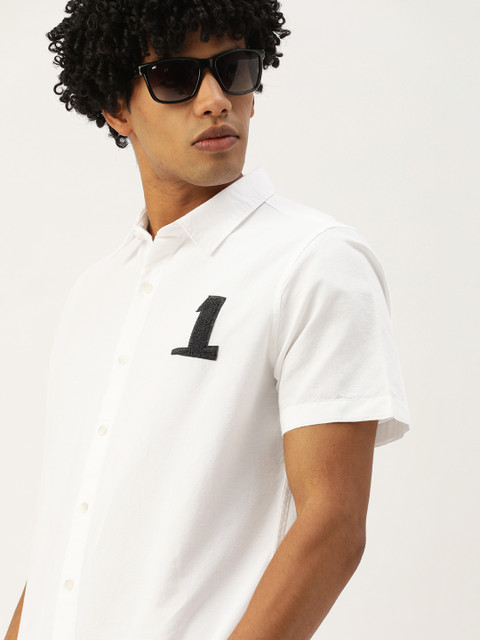 

SINGLE Men White Slim Fit Solid Casual Shirt