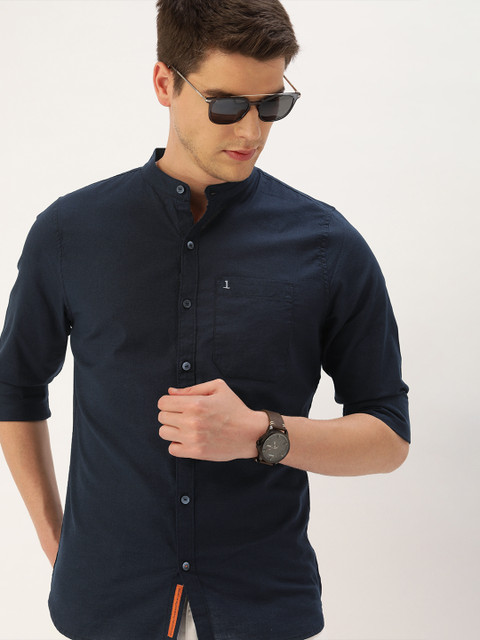 

SINGLE Men Navy Blue Slim Fit Solid Casual Shirt