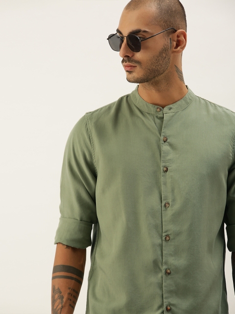 

SINGLE Men Green Slim Fit Solid Casual Shirt