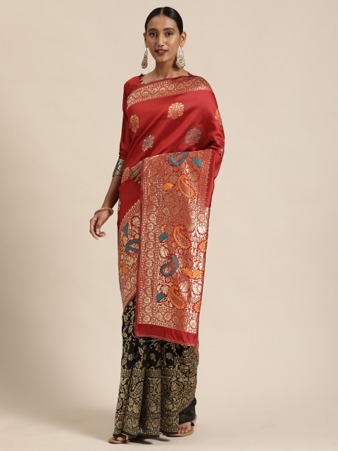 

Mitera Red & Gold-Toned Silk Blend Woven Design Kanjeevaram Saree