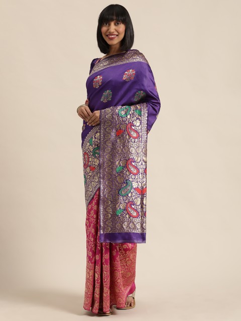 

Mitera Pink & Purple Woven Design Kanjeevaram Saree